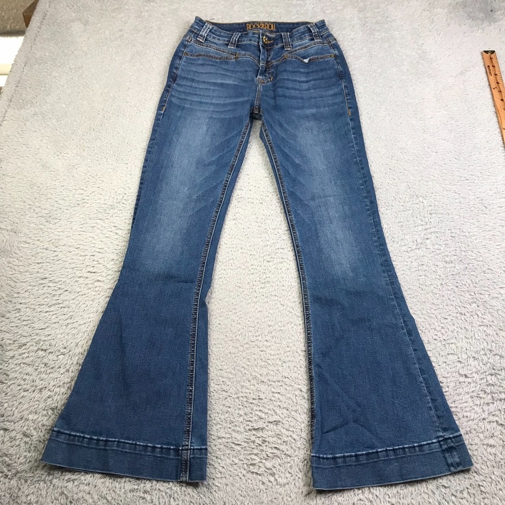 Rock &‎ Roll Cowgirl Jeans Womens 26 (26x30) Blue High Rise Flare Westernm Denim